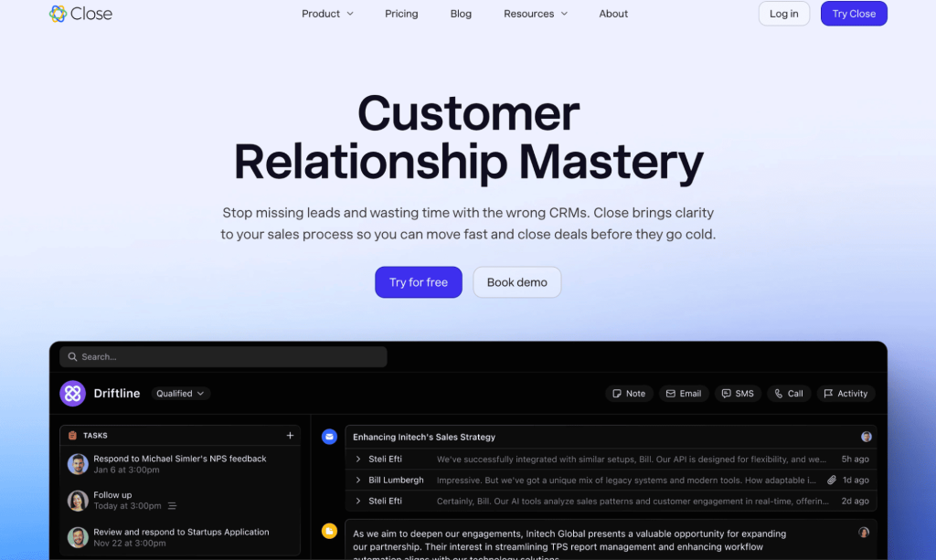 Close as a sales acceleration software