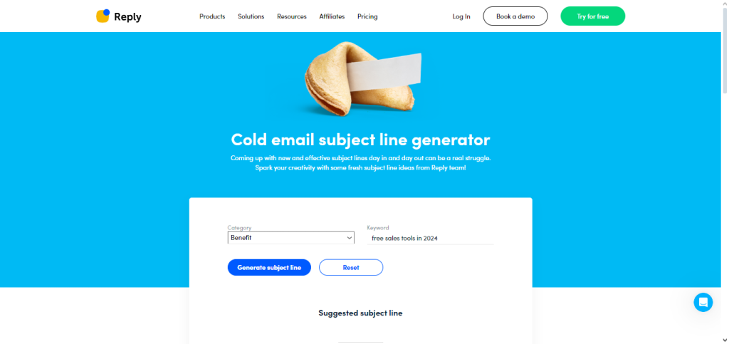 Gerador de linhas de assunto do Reply.io, ferramenta de vendas grátis