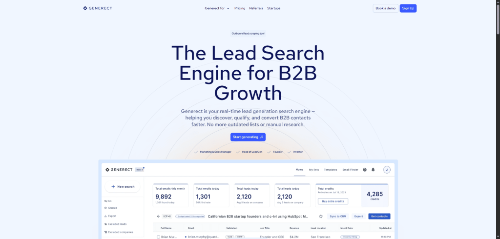 b2b lead enrichment with  Generect