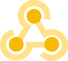 Icon of three yellow circles connected by lines in a triangle, representing a network or connectivity.