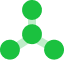 Green molecular structure icon with a central node connected to three surrounding nodes, representing a molecule or network