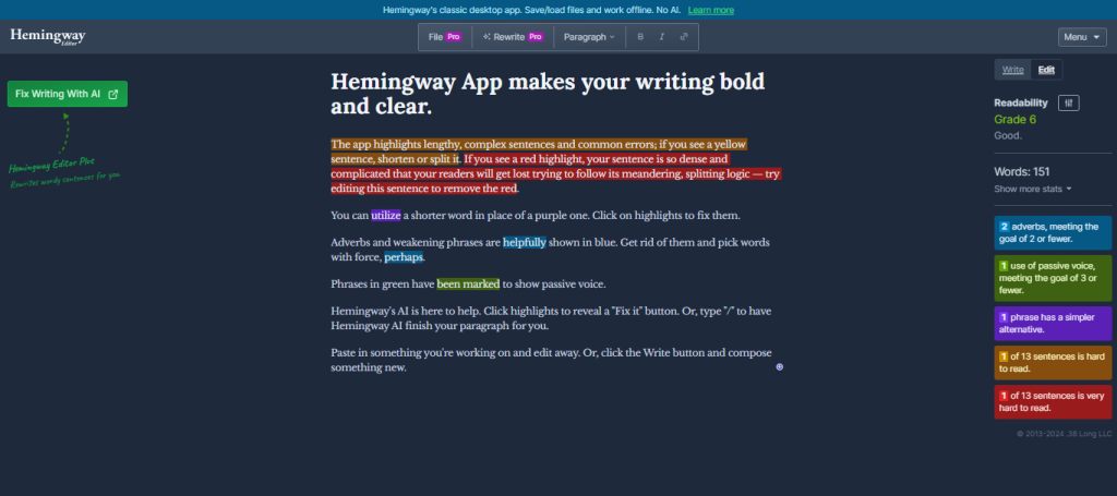 Hemingway Editor, ferramenta de vendas grátis