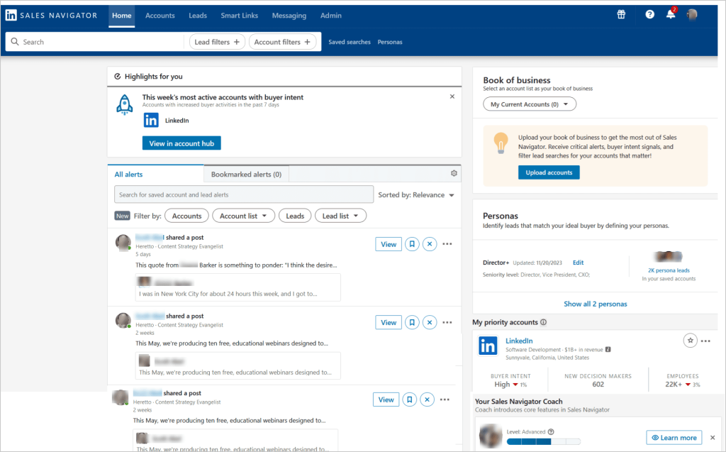 How do you use the homepage and alerts and other sales navigator tips