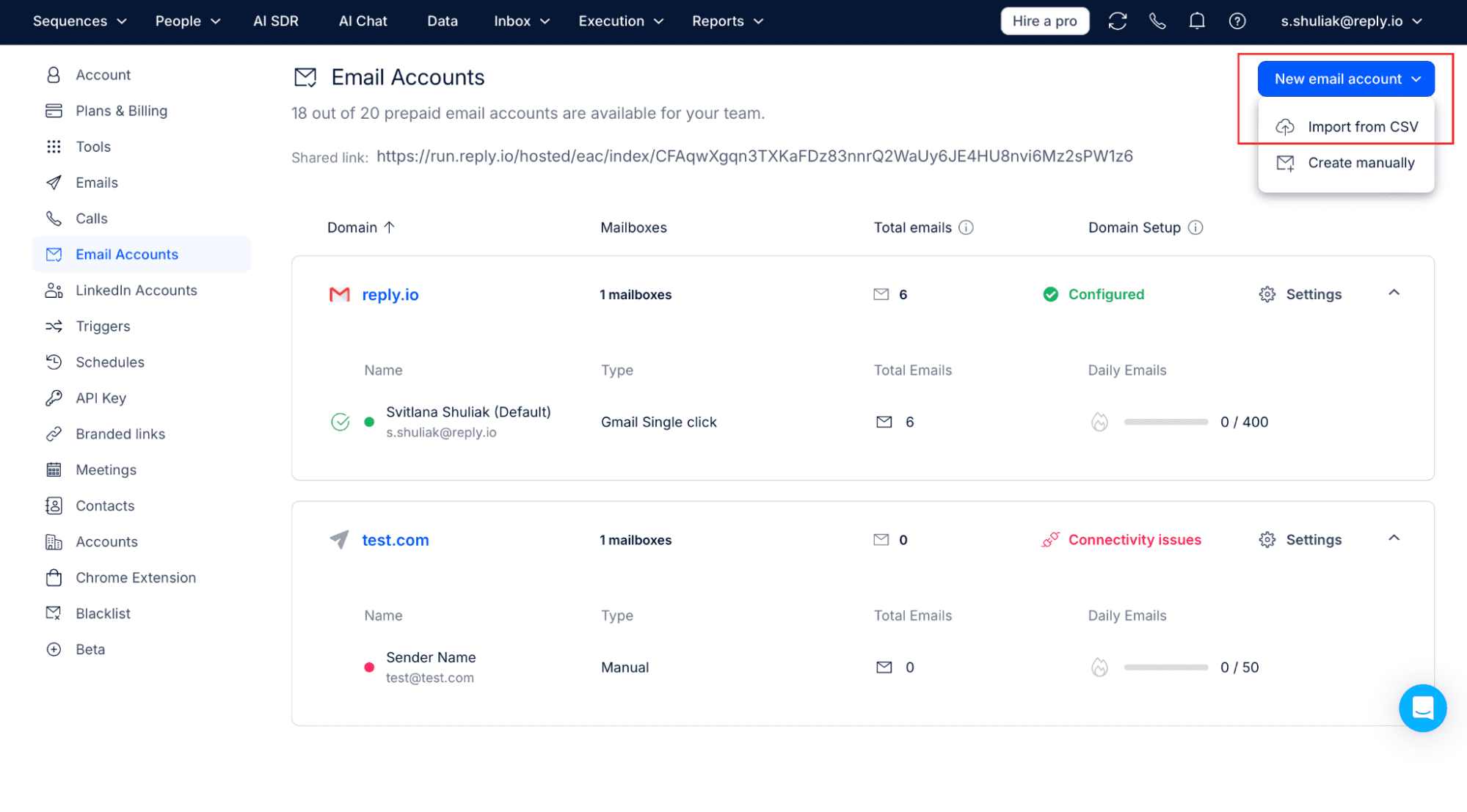 Import mailboxes via CSV