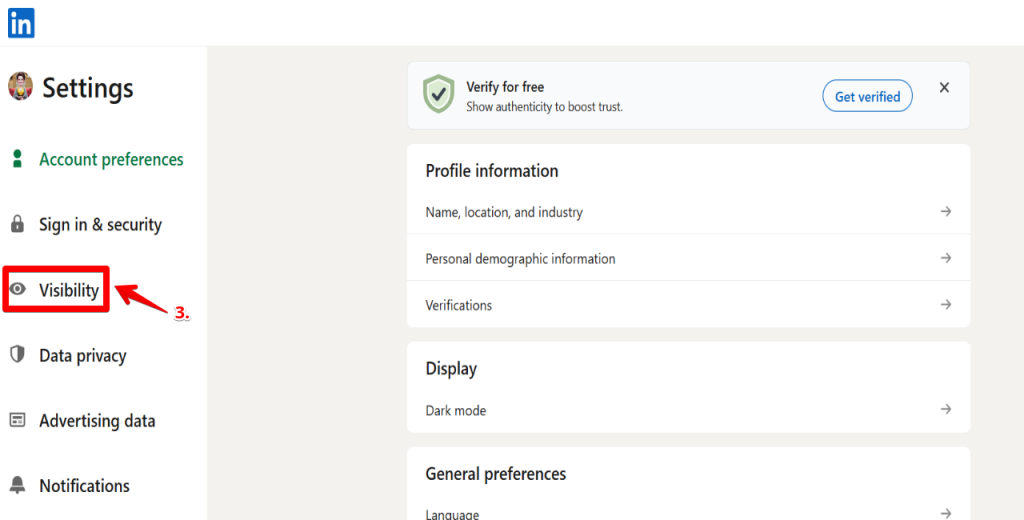 In the left-hand menu, go to Visibility.
