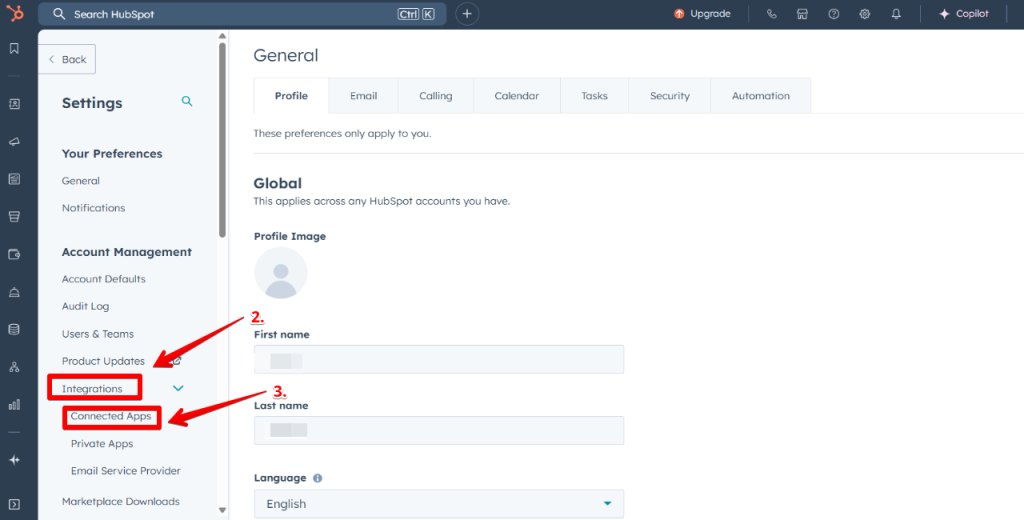 In the left sidebar, select Integrations → Connected Apps.