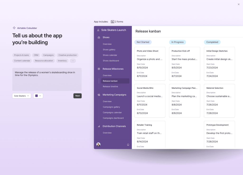 No-code app generation (Cobuilder) in airtable ai