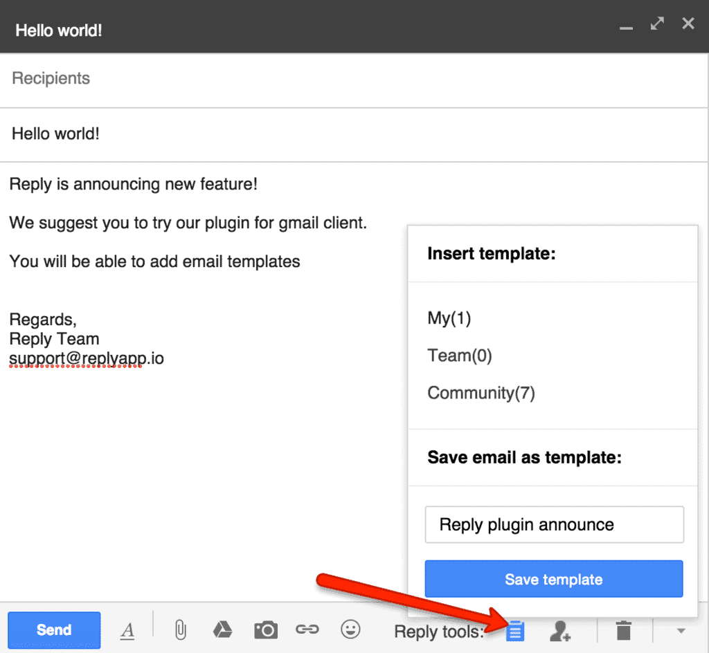 How to save email as a template in Reply Gmail plugin