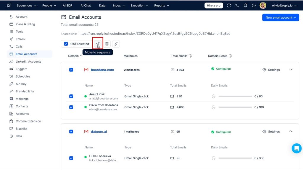 Quickly Connect Multiple Mailboxes to Sequences