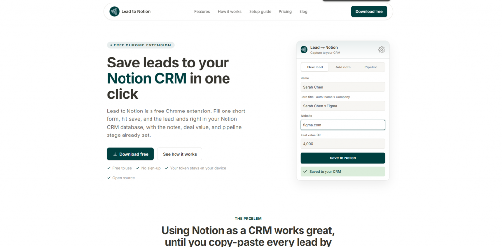 lead to notion as a personal crm