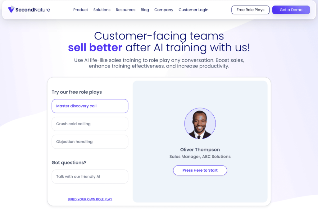 Second Nature and its ai sales role play free