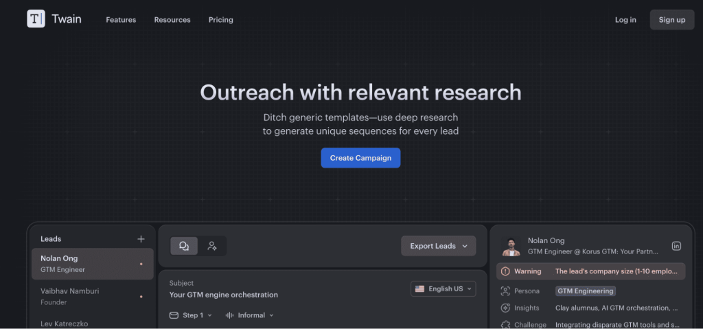 Twain as one of the AI sales tools