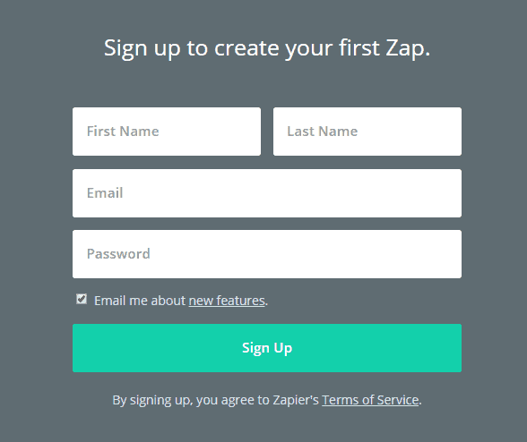 Zapier registration