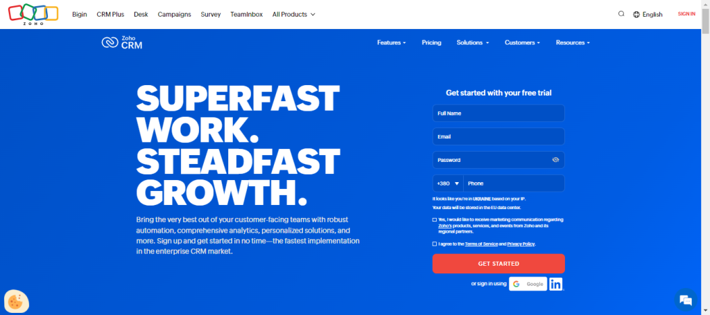 Zoho CRM, ferramenta de vendas grátis