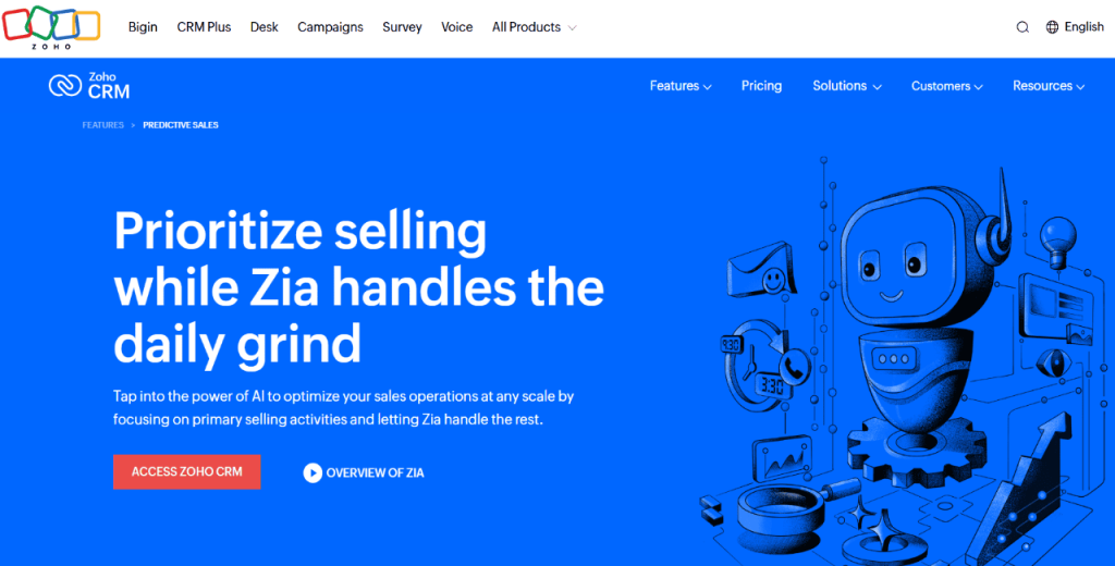 Zoho CRM with Zia, as an ai crm