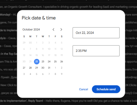 choosing time while scheduling email in Gmail