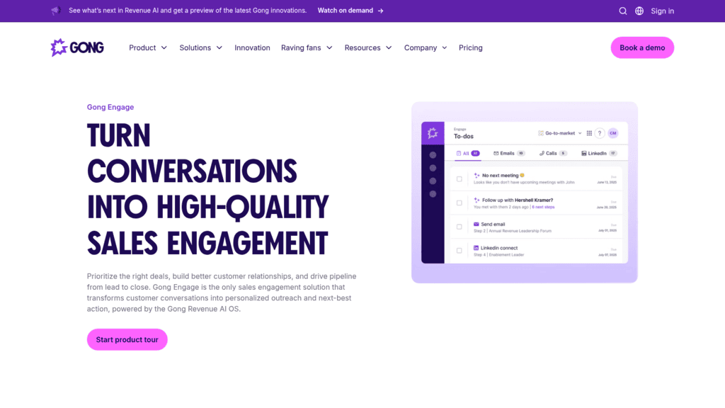 Gong Engage as one of the best sales execution software