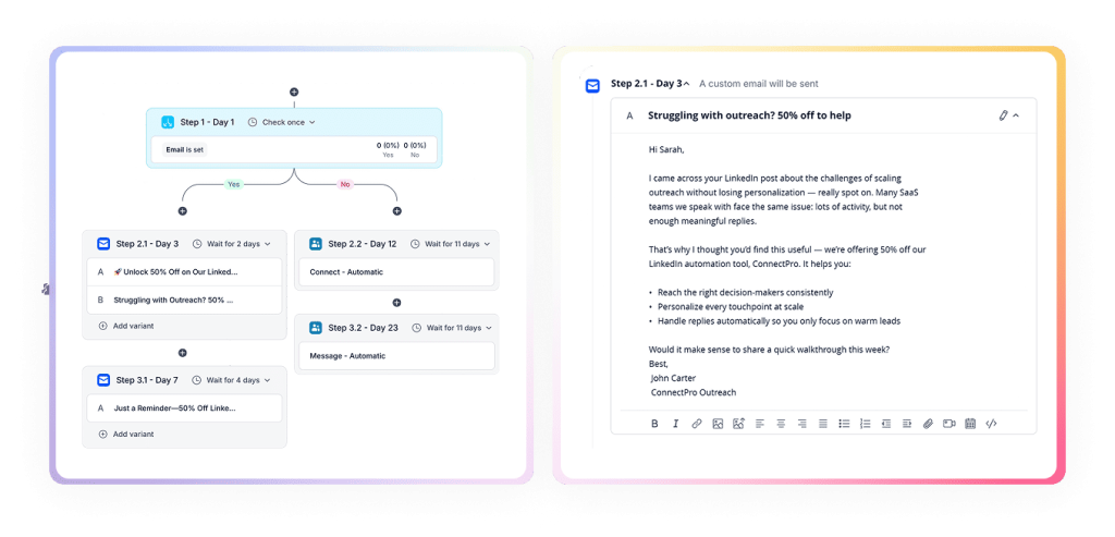 how to send a second follow up email after no response with conditional sequences