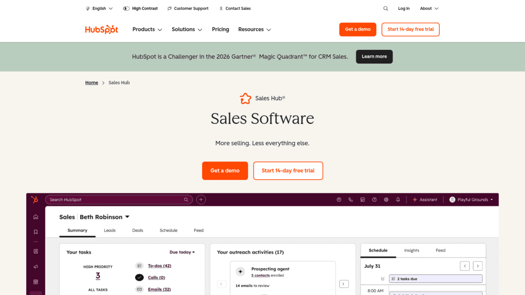 HubSpot Sales Hub as one of the best sales execution software