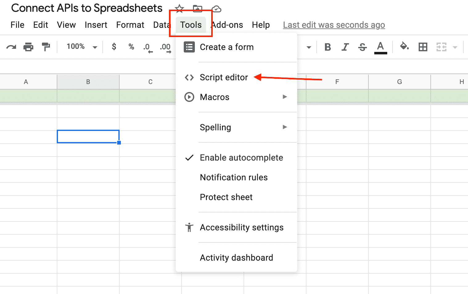 script editor tool google spreadsheets
