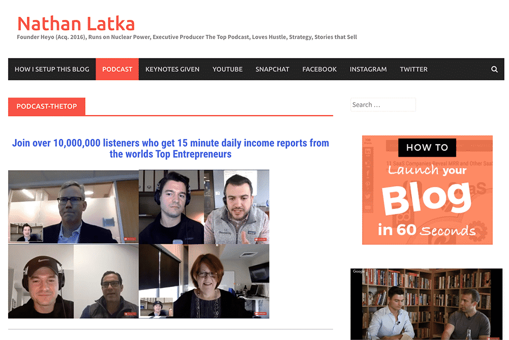 Nathan Latka podcasts page screenshot