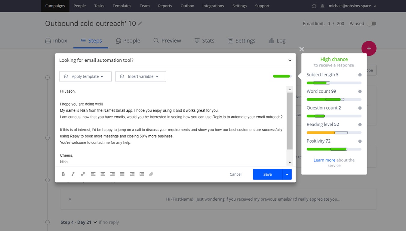 cold emails that feel warm growbots: outbound sales screenshot