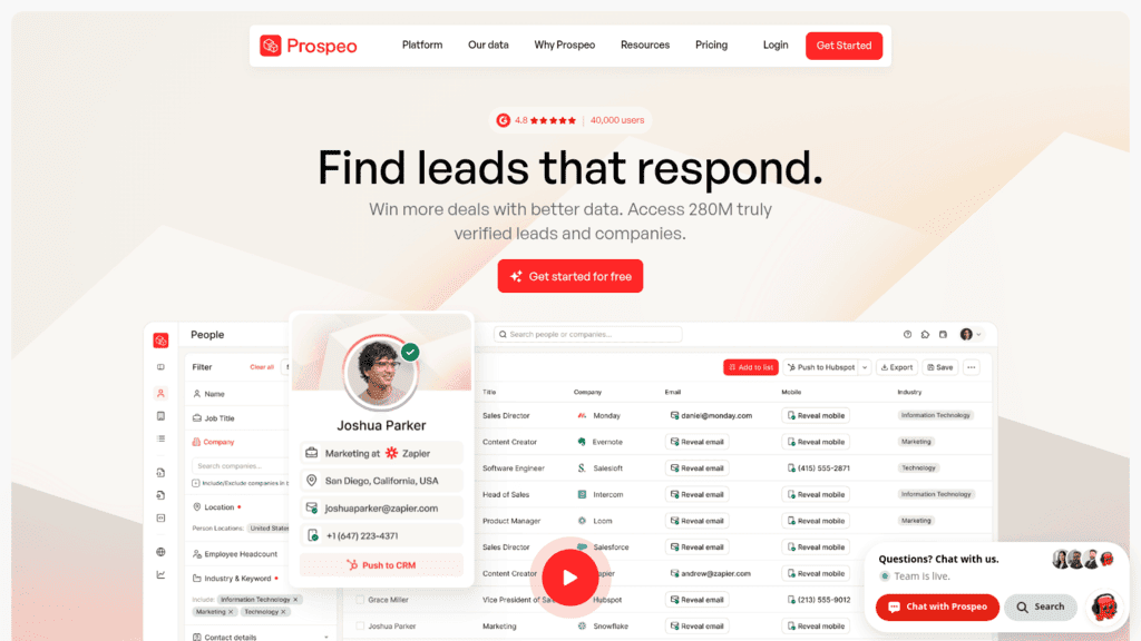 Prospeo as one of the best email finder apis