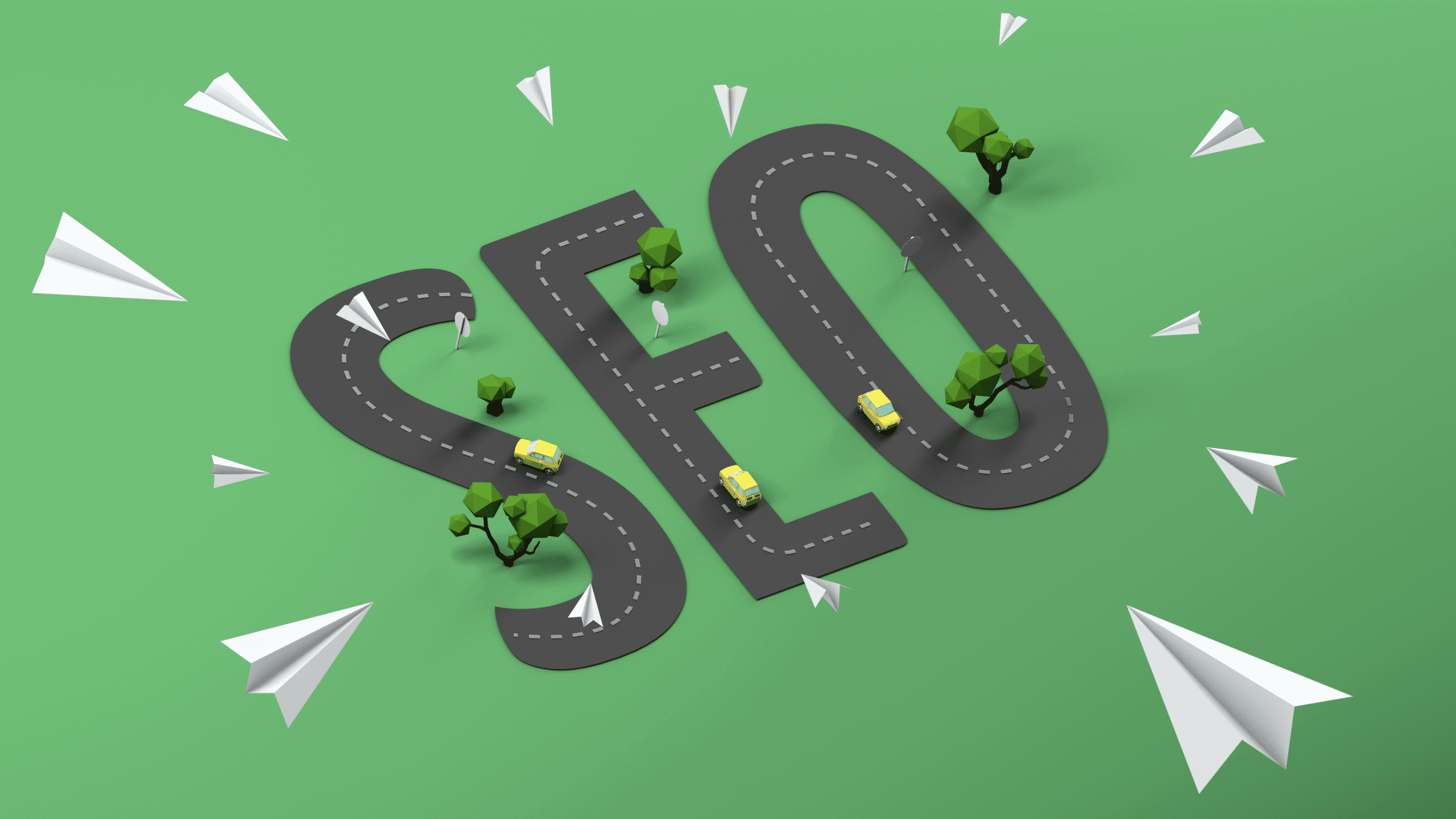How To Find Out If Your SEO Works Well: SEO road with paper airplanes