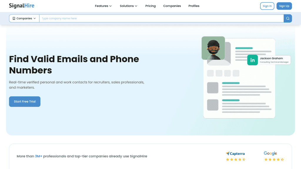 SignalHire as one of the best web research tools