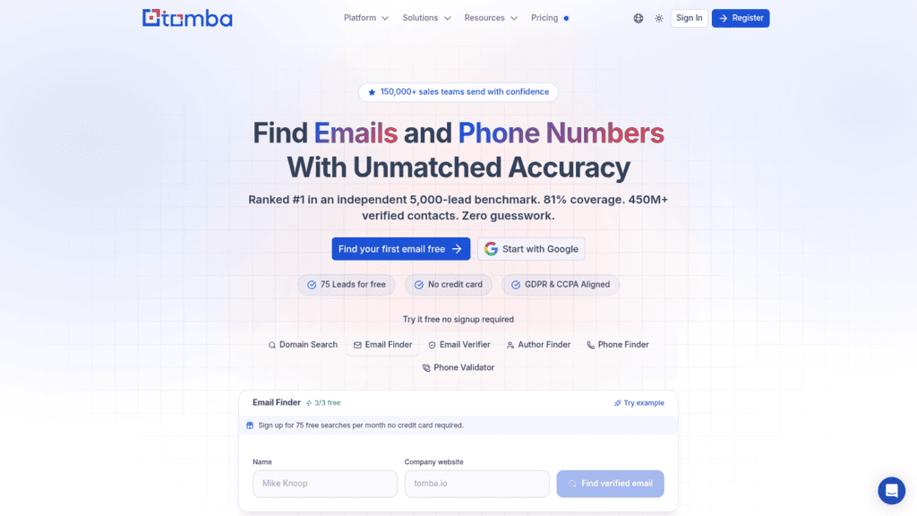 Tomba as one of the best email finder apis