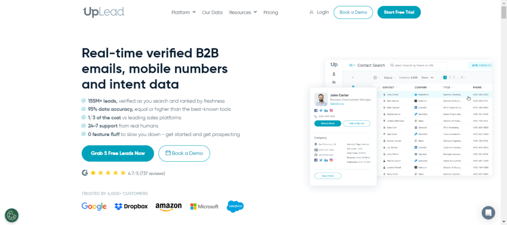 UpLead, ferramenta de vendas grátis