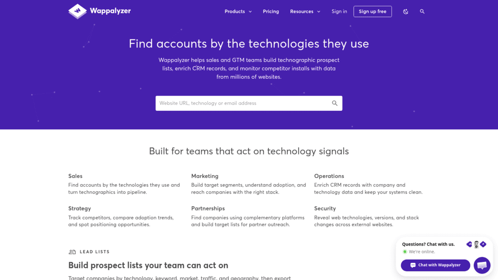 Wappalyzer as one of the best firmographic apis